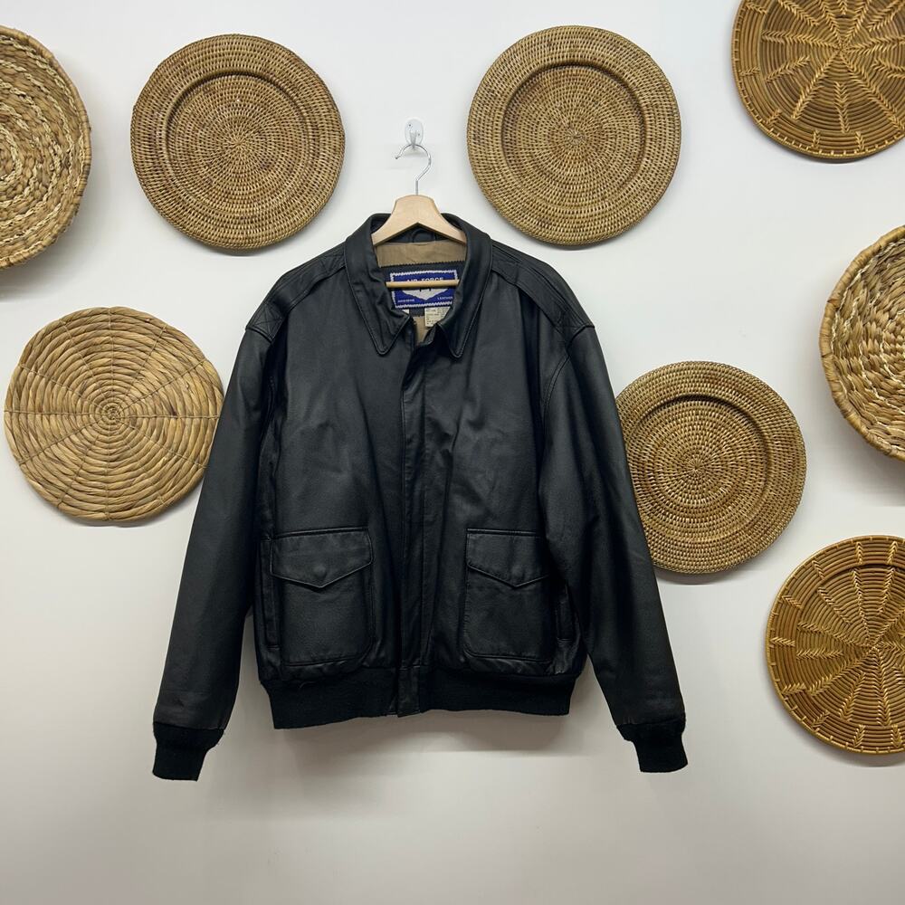 Vintage 80s Air Force Airborne Leathers Black Leather Bomber Jacket Mens XL